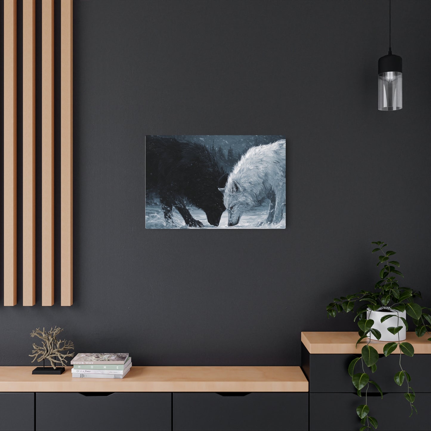 Twin Wolves Snow Scene Rustic Wall Decor