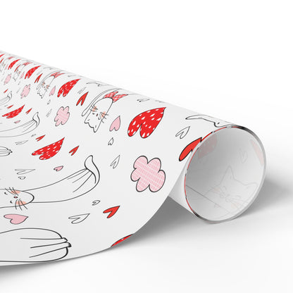 Valentine Cat & Hearts Wrapping Paper Roll — Cute Gift Wrap for Valentine's Day