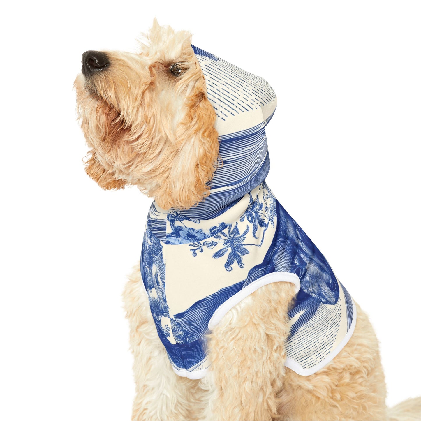 Blue Delft Dachshund Pet Hoodie — Vintage Tile Print Dog Hoodie