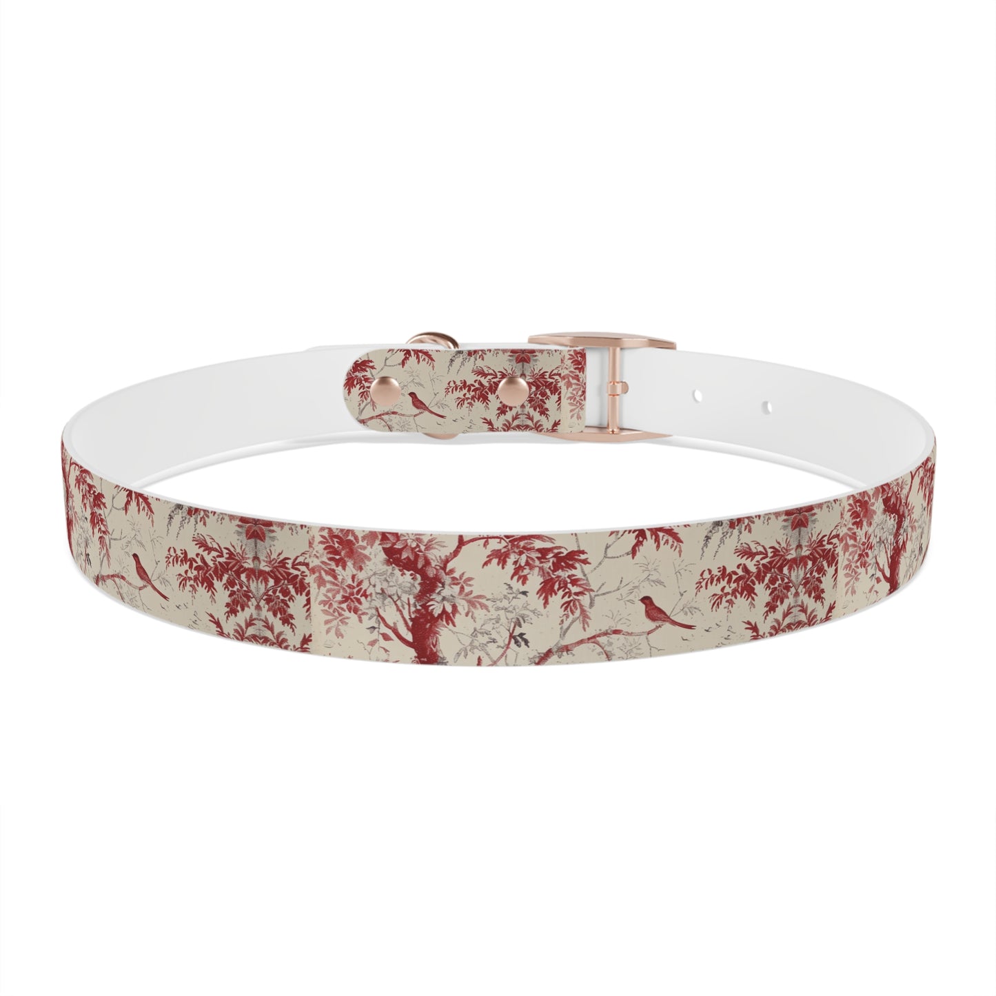 Toile Red Bird Dog Collar — Vintage Floral Pattern Pet Collar