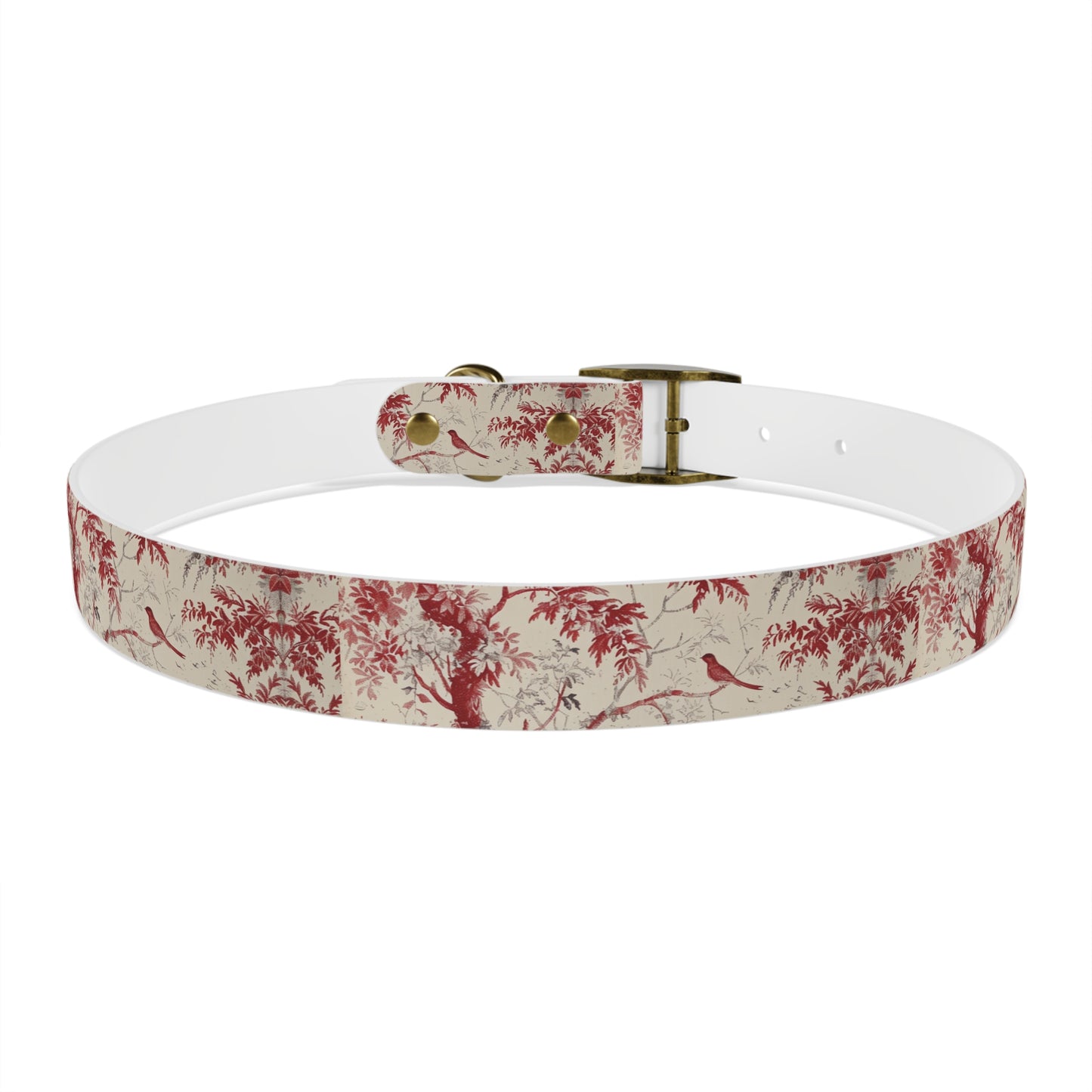 Toile Red Bird Dog Collar — Vintage Floral Pattern Pet Collar