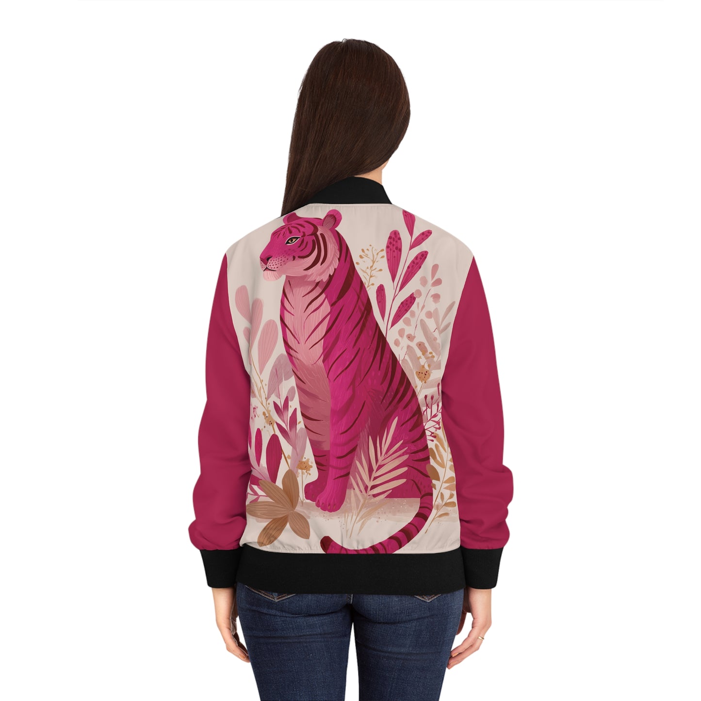 Pink Tiger Bomber Jacket — Women's Floral Animal Print Jacket