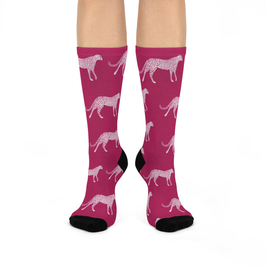 Pink Greyhound Crew Socks — Cushioned Athletic Socks with Running Dog Pattern