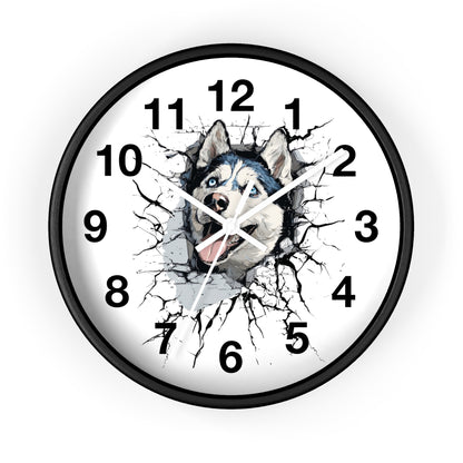 Husky Burst Wall Clock — Husky Busting Through a Clock Decorative Wall Clock