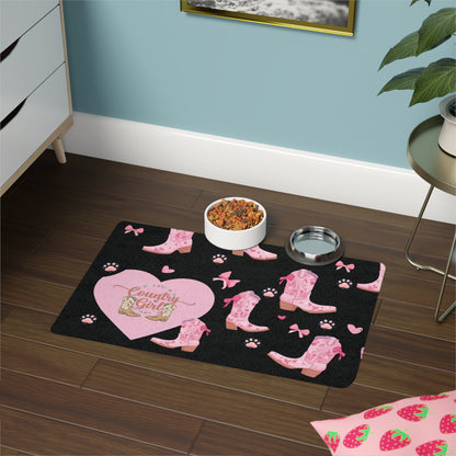 Country Girl Pink Cowboy Boot Pet Food Mat (12x18)