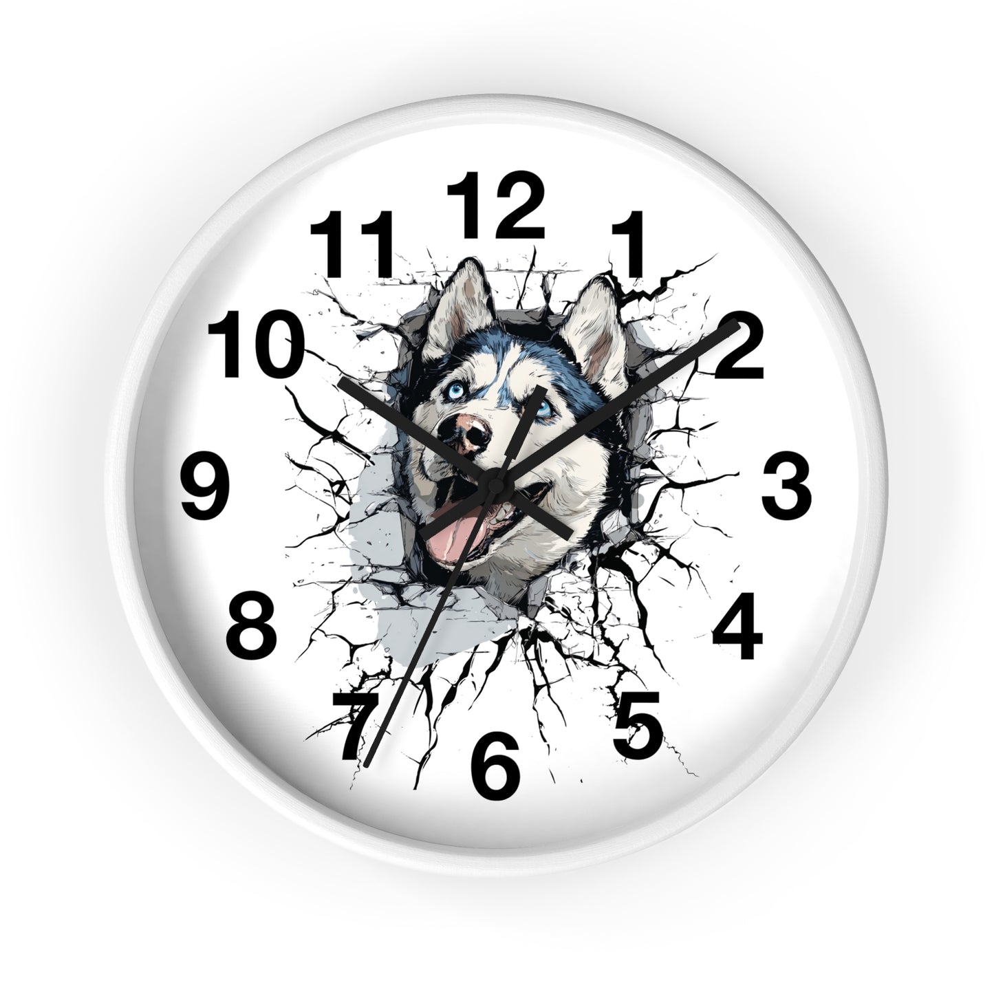 Husky Burst Wall Clock — Husky Busting Through a Clock Decorative Wall Clock