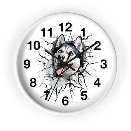 Husky Burst Wall Clock — Husky Busting Through a Clock Decorative Wall Clock