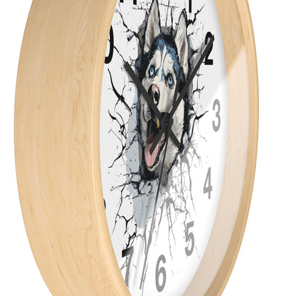 Husky Burst Wall Clock — Husky Busting Through a Clock Decorative Wall Clock