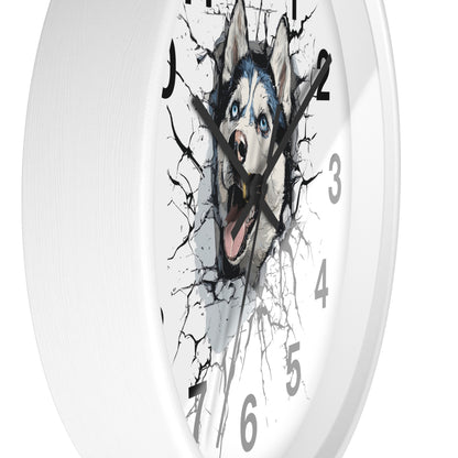 Husky Burst Wall Clock — Husky Busting Through a Clock Decorative Wall Clock