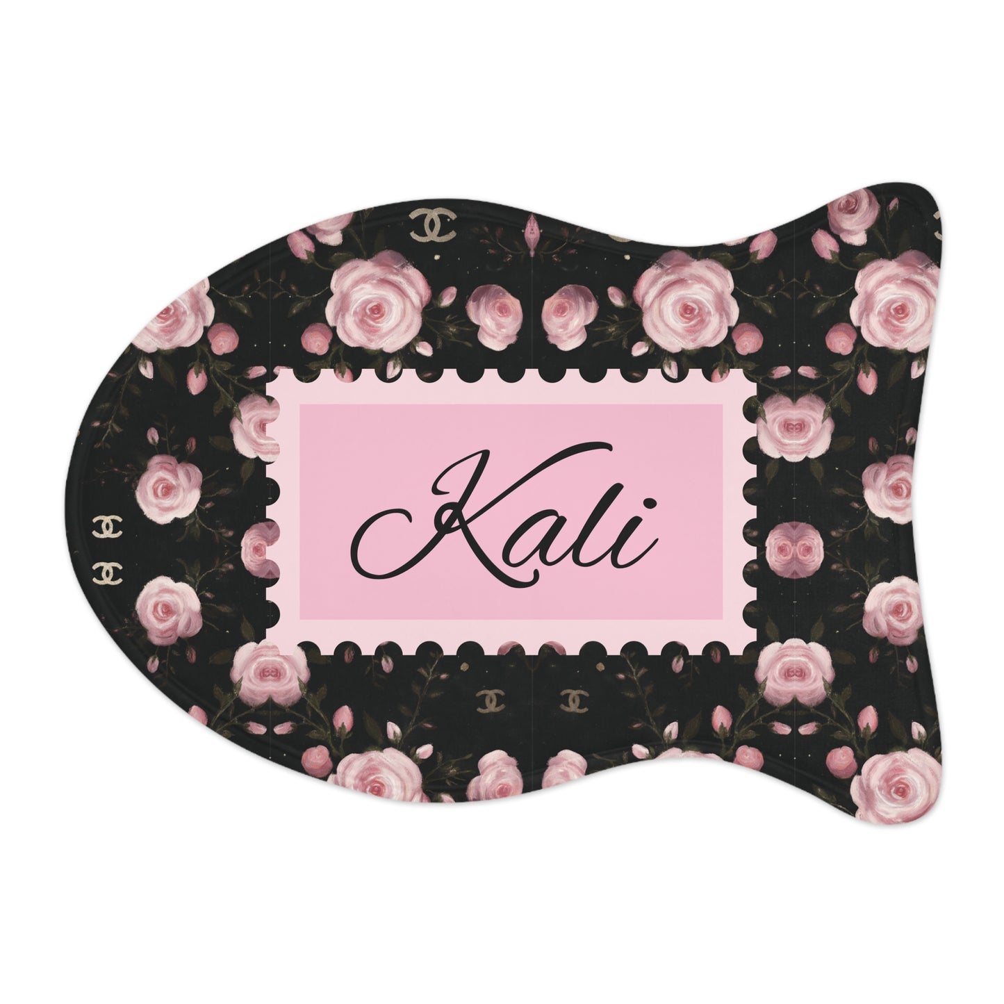 Personalized Floral Pet Feeding Mat — 'Kali' Pink Rose Non-Slip Placemat