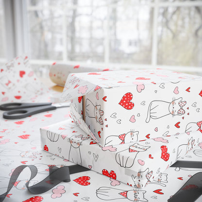 Valentine Cat & Hearts Wrapping Paper Roll — Cute Gift Wrap for Valentine's Day