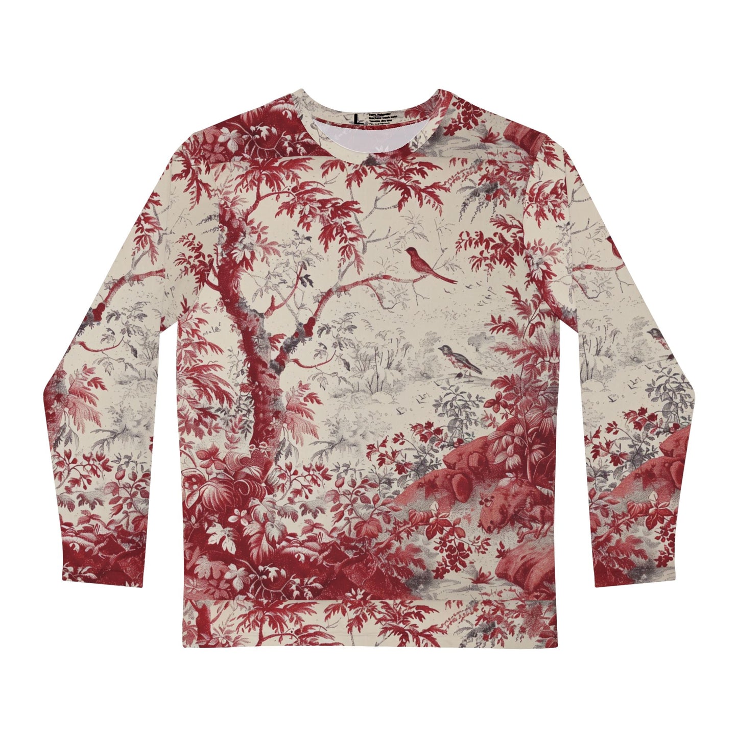 Long Sleeve Shirt — Vintage Red Toile Bird Print