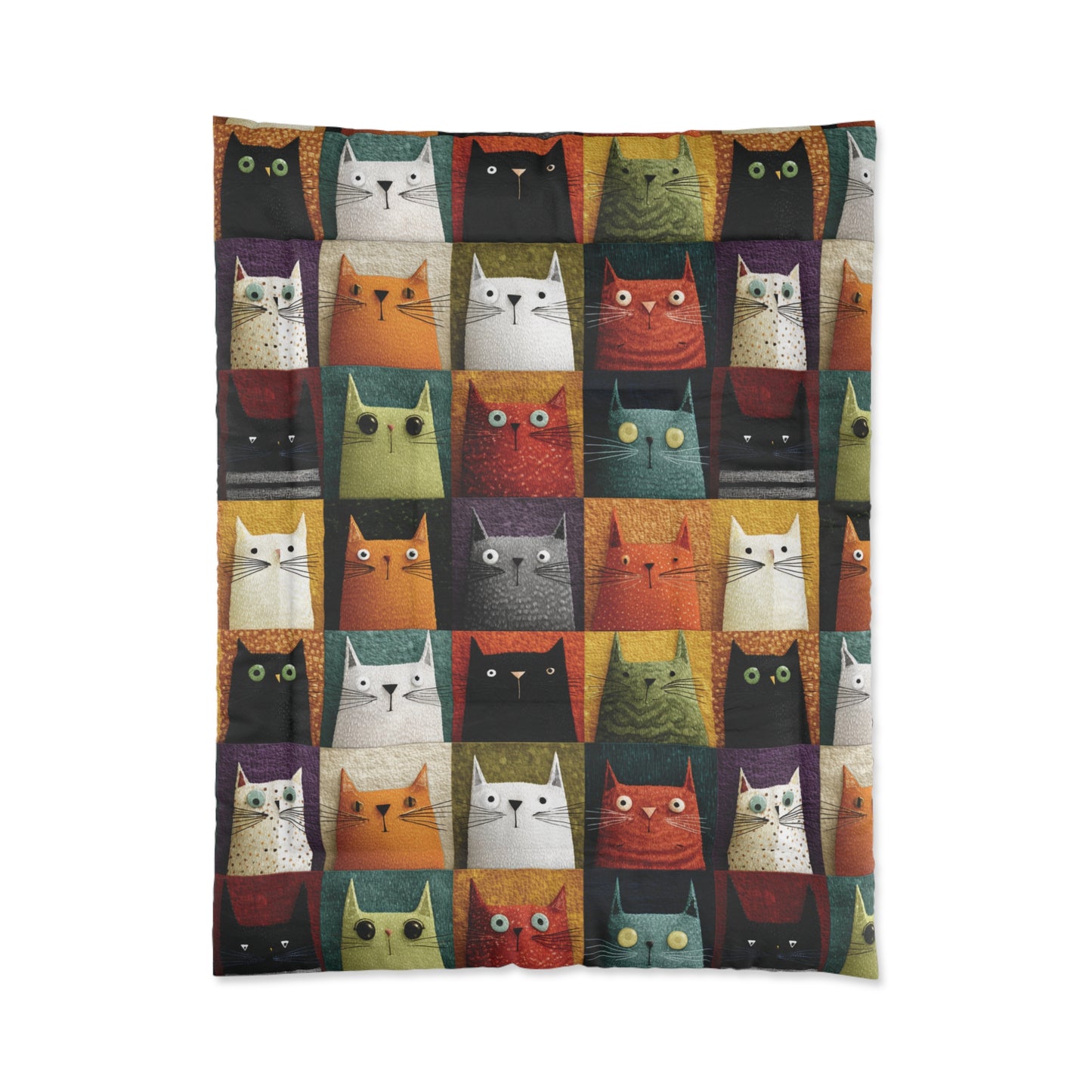 Whimsical Cat Grid Bedding for Kids & Cat Lovers