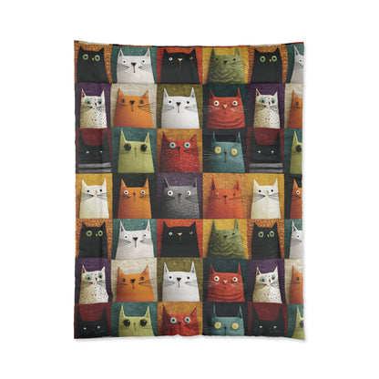 Whimsical Cat Grid Bedding for Kids & Cat Lovers