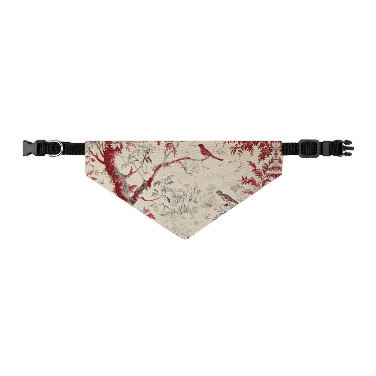 Vintage Toile Pet Bandana Collar – Red Floral Bird Print
