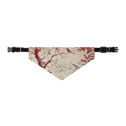 Vintage Toile Pet Bandana Collar – Red Floral Bird Print