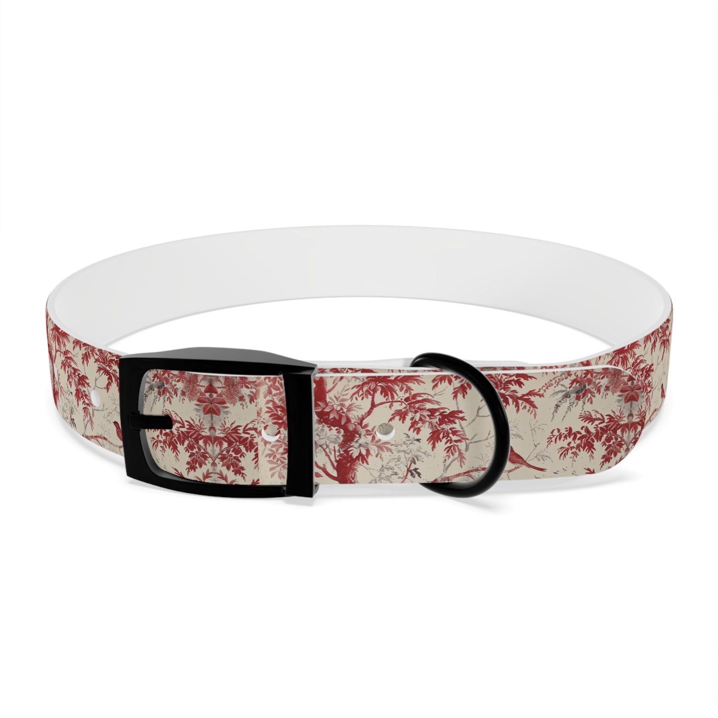 Toile Red Bird Dog Collar — Vintage Floral Pattern Pet Collar
