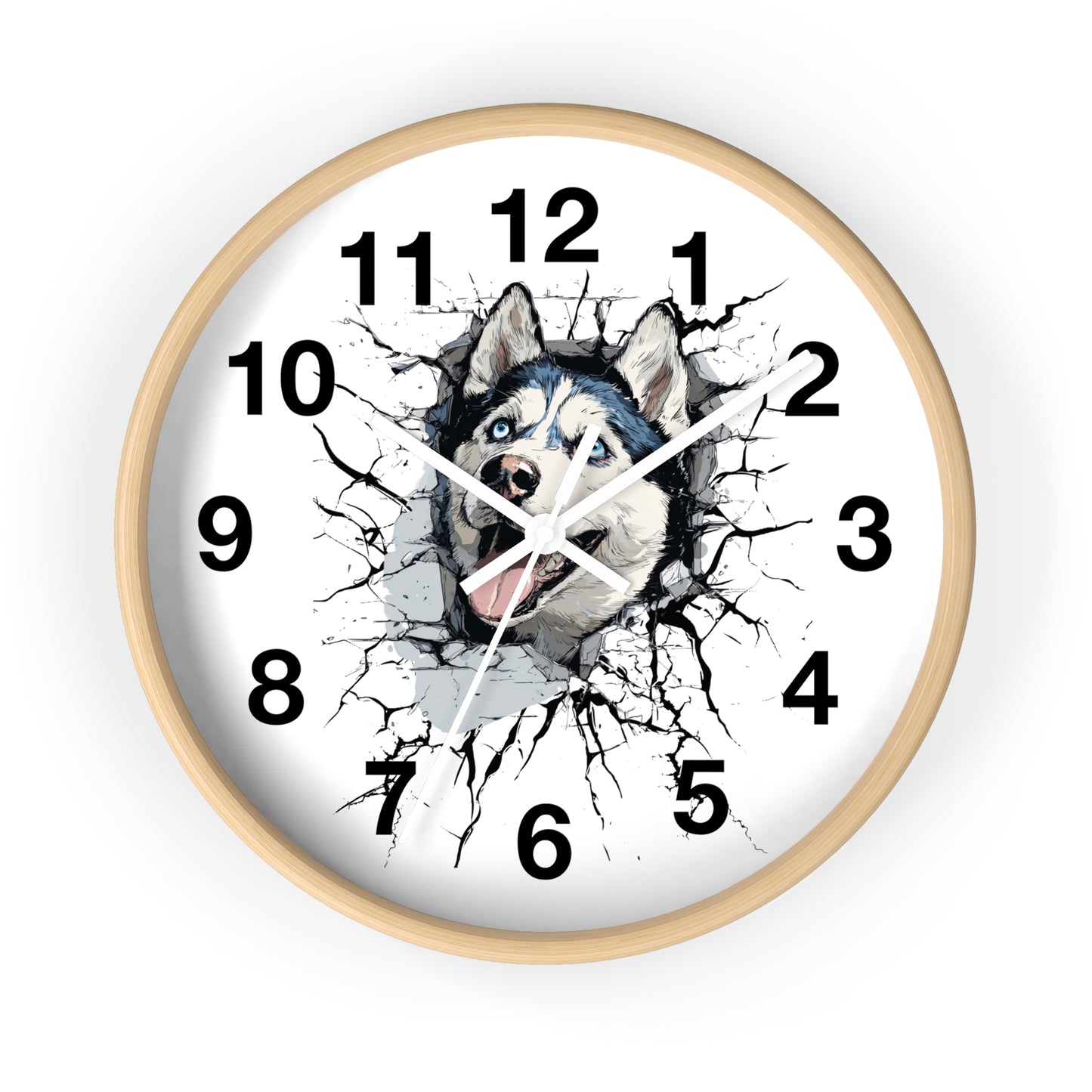 Husky Burst Wall Clock — Husky Busting Through a Clock Decorative Wall Clock
