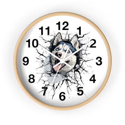 Husky Burst Wall Clock — Husky Busting Through a Clock Decorative Wall Clock