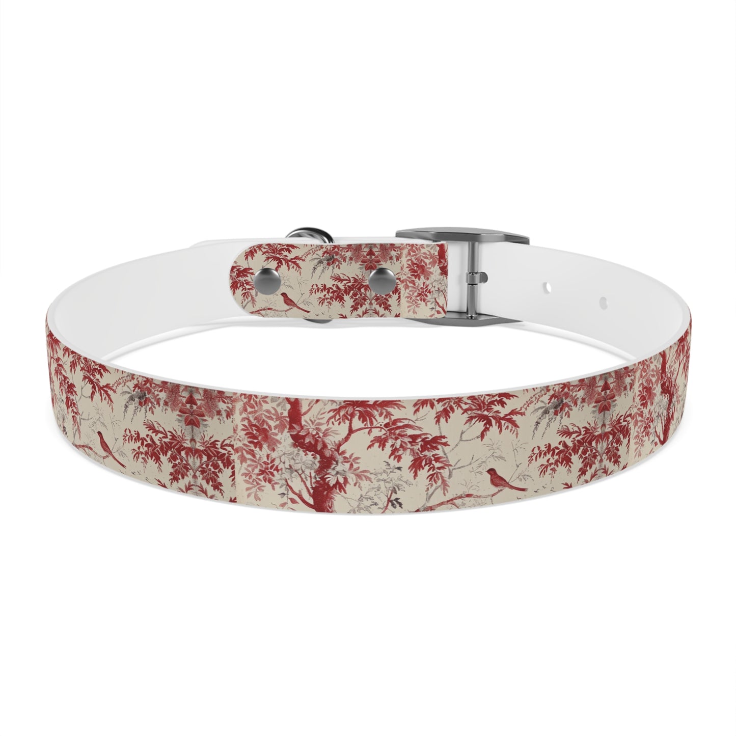 Toile Red Bird Dog Collar — Vintage Floral Pattern Pet Collar