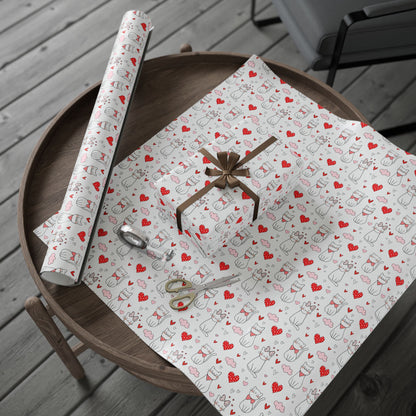 Valentine Cat & Hearts Wrapping Paper Roll — Cute Gift Wrap for Valentine's Day