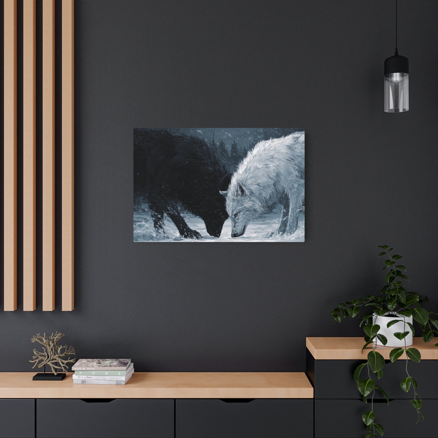 Twin Wolves Snow Scene Rustic Wall Decor