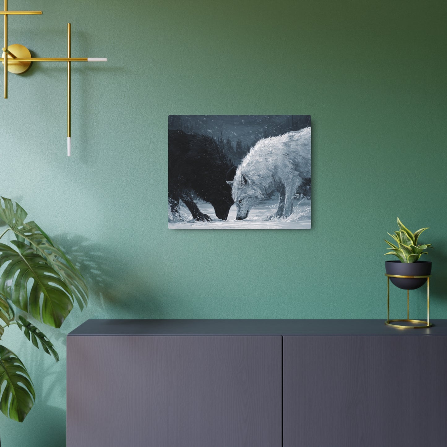 Twin Wolves Snow Scene Rustic Wall Decor