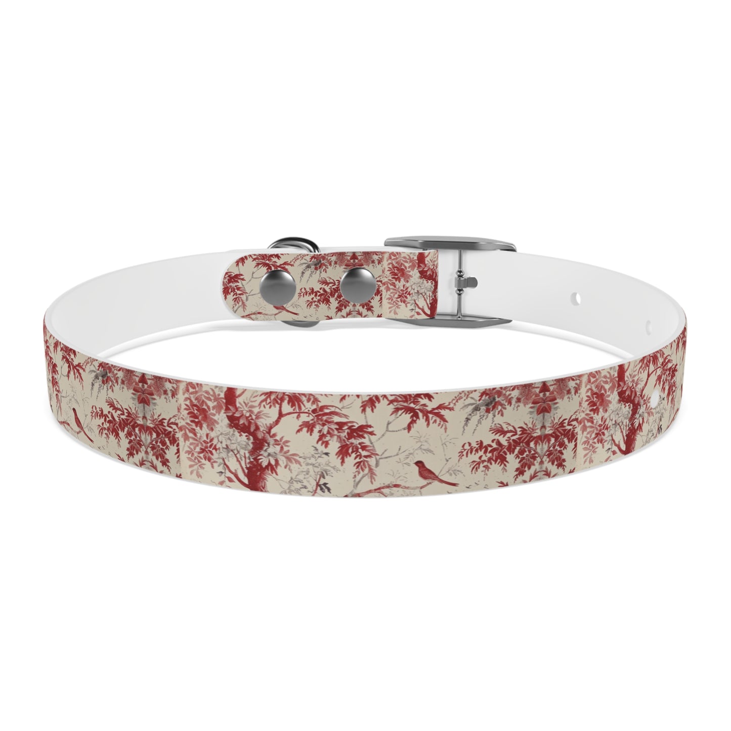 Toile Red Bird Dog Collar — Vintage Floral Pattern Pet Collar