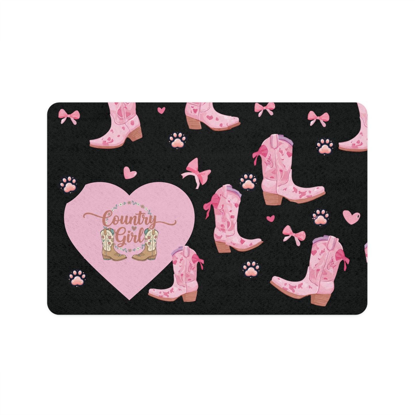 Country Girl Pink Cowboy Boot Pet Food Mat (12x18)