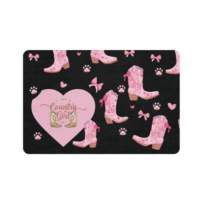 Country Girl Pink Cowboy Boot Pet Food Mat (12x18)