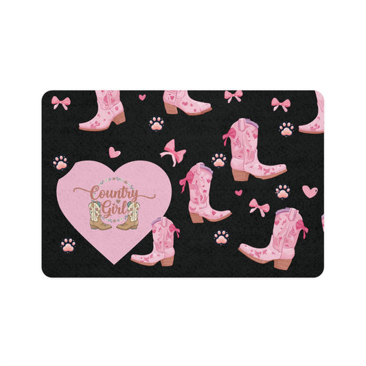 Country Girl Pink Cowboy Boot Pet Food Mat (12x18)