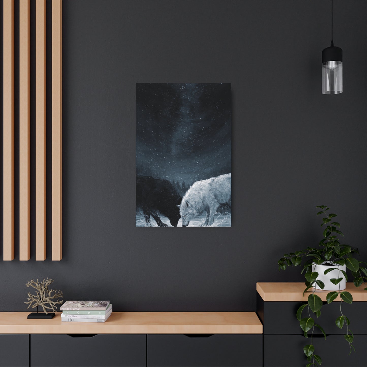 Twin Wolves Snow Scene Rustic Wall Decor