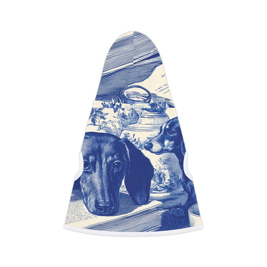 Blue Delft Dachshund Pet Hoodie — Vintage Tile Print Dog Hoodie