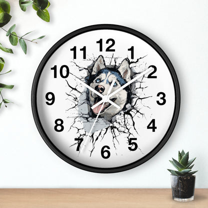 Husky Burst Wall Clock — Husky Busting Through a Clock Decorative Wall Clock