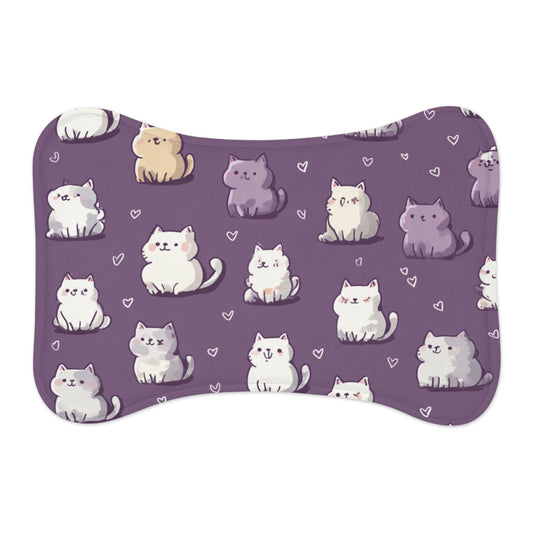 Cat Pattern Pet Feeding Mat — Cute Purple Kitten Non-Slip Dining Tray