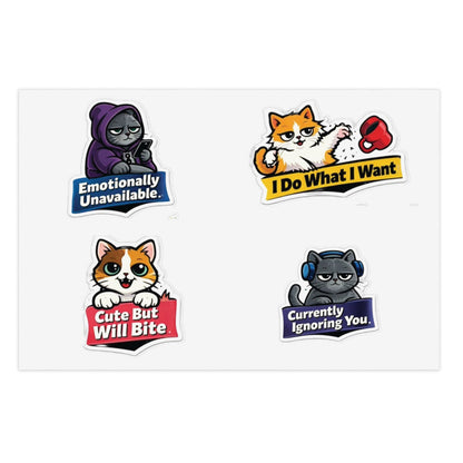 Unhinged Cat Energy Sticker Sheet — "Four Cats. Zero Manners." Funny Cat Stickers for Cat Lovers