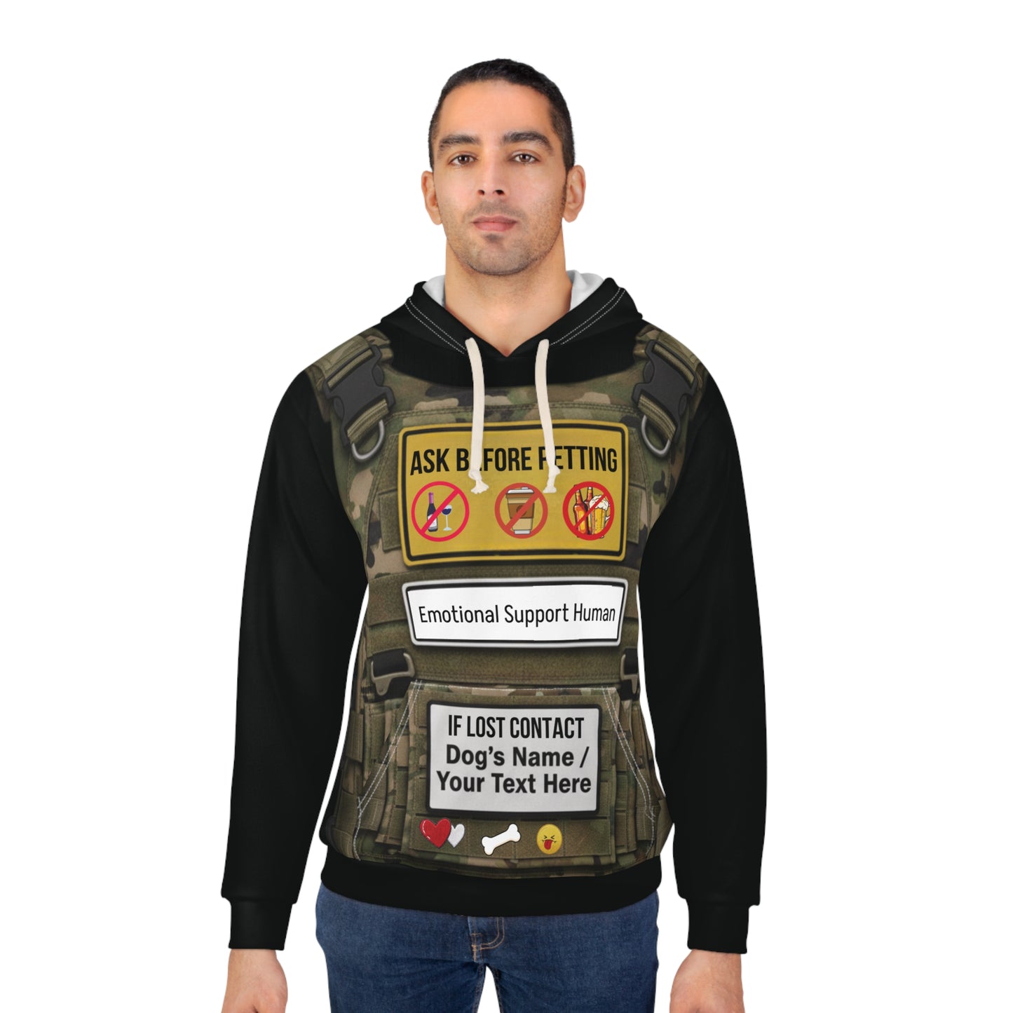 Humorous "Emotional Support Human Vest" Hoodie — Pet Is In control.