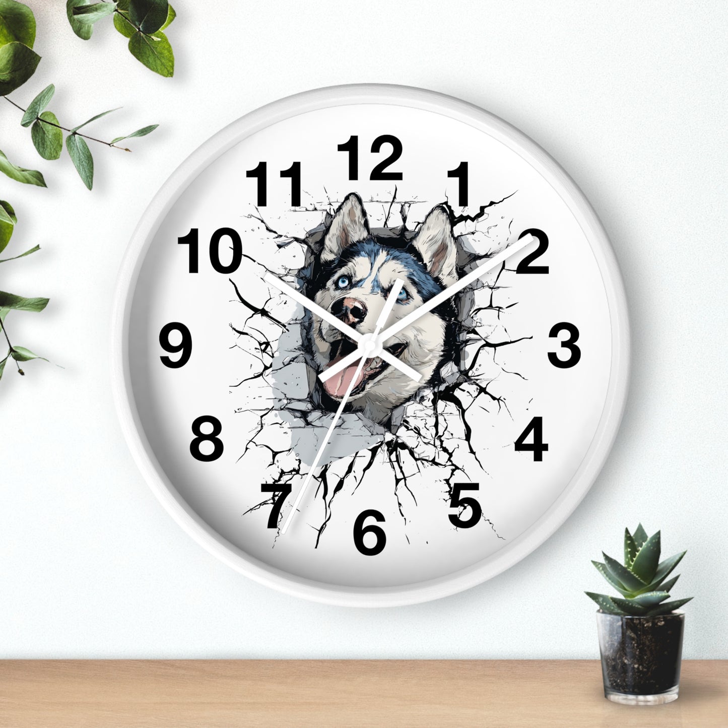 Husky Burst Wall Clock — Husky Busting Through a Clock Decorative Wall Clock