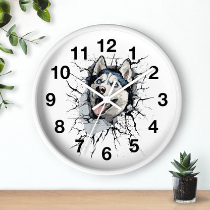 Husky Burst Wall Clock — Husky Busting Through a Clock Decorative Wall Clock