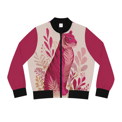 Pink Tiger Bomber Jacket — Women's Floral Animal Print Jacket