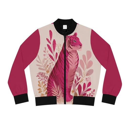 Pink Tiger Bomber Jacket — Women's Floral Animal Print Jacket