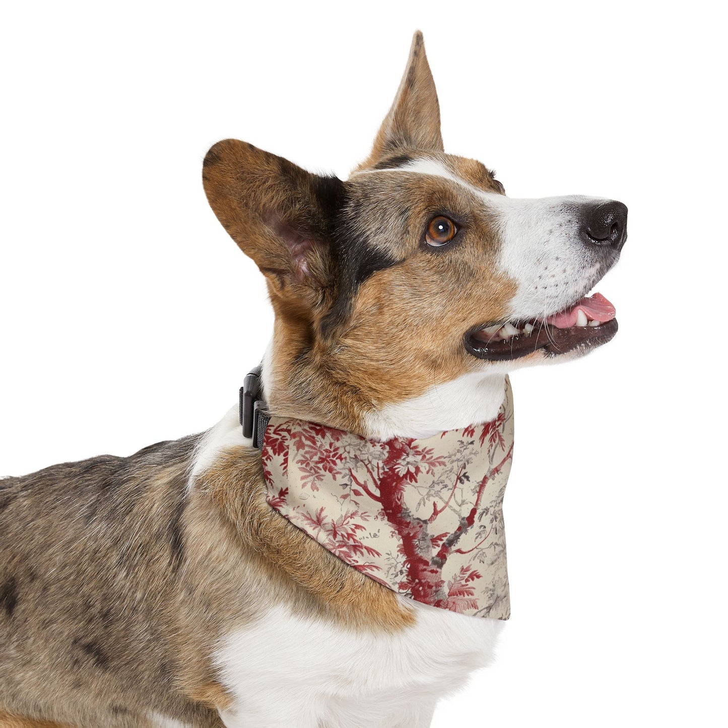 Vintage Toile Pet Bandana Collar – Red Floral Bird Print