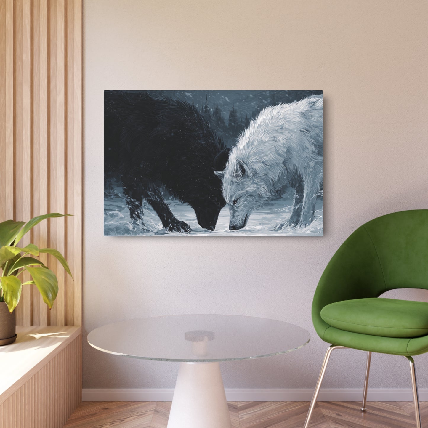 Twin Wolves Snow Scene Rustic Wall Decor