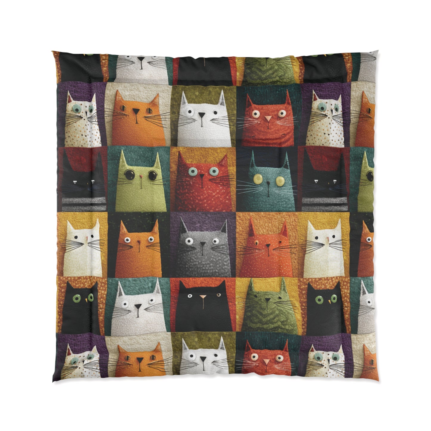 Whimsical Cat Grid Bedding for Kids & Cat Lovers