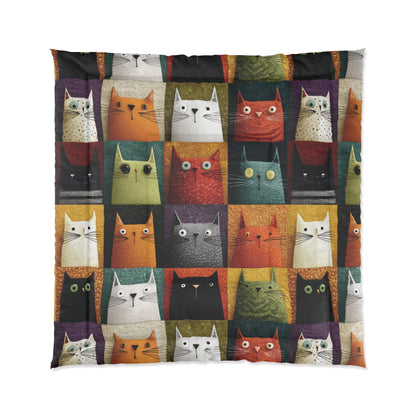 Whimsical Cat Grid Bedding for Kids & Cat Lovers