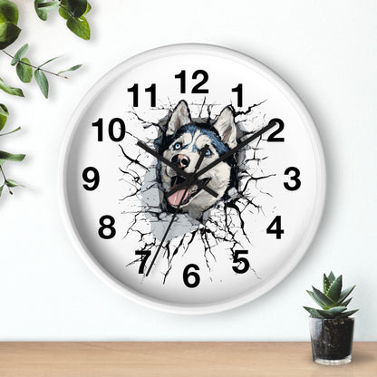 Husky Burst Wall Clock — Husky Busting Through a Clock Decorative Wall Clock