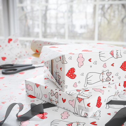 Valentine Cat & Hearts Wrapping Paper Roll — Cute Gift Wrap for Valentine's Day