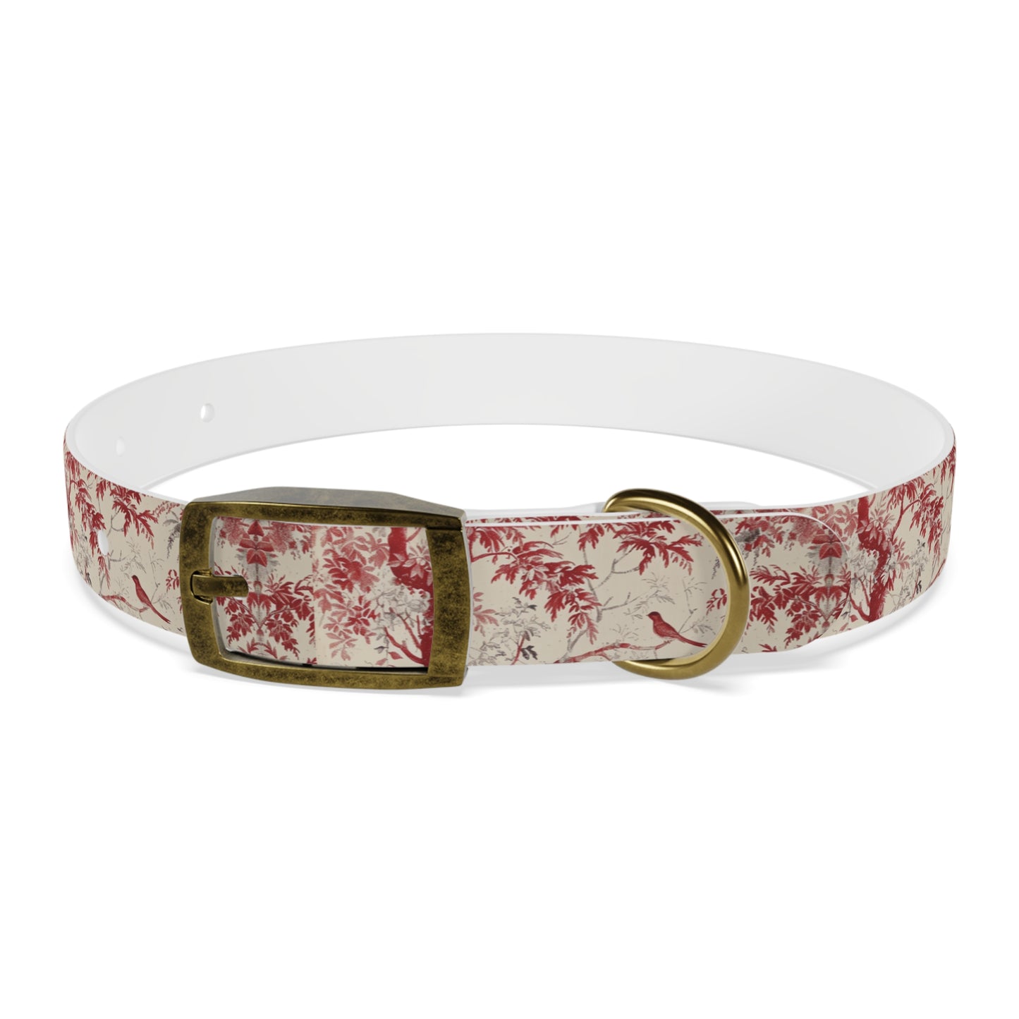 Toile Red Bird Dog Collar — Vintage Floral Pattern Pet Collar