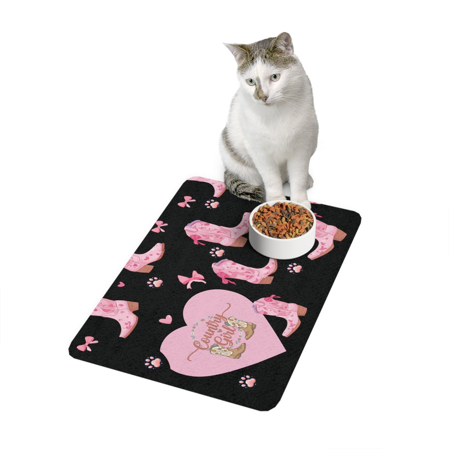 Country Girl Pink Cowboy Boot Pet Food Mat (12x18)