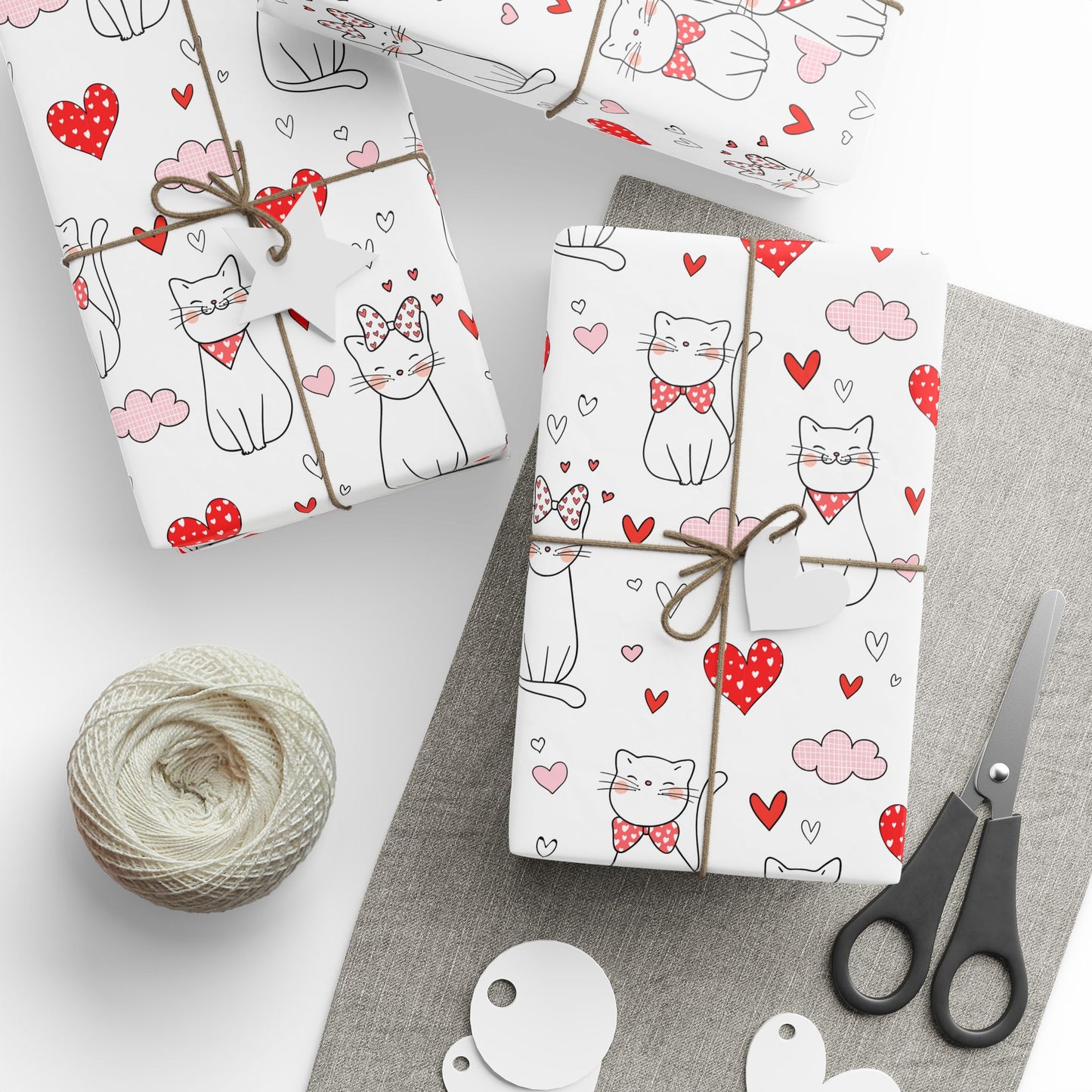 Valentine Cat & Hearts Wrapping Paper Roll — Cute Gift Wrap for Valentine's Day